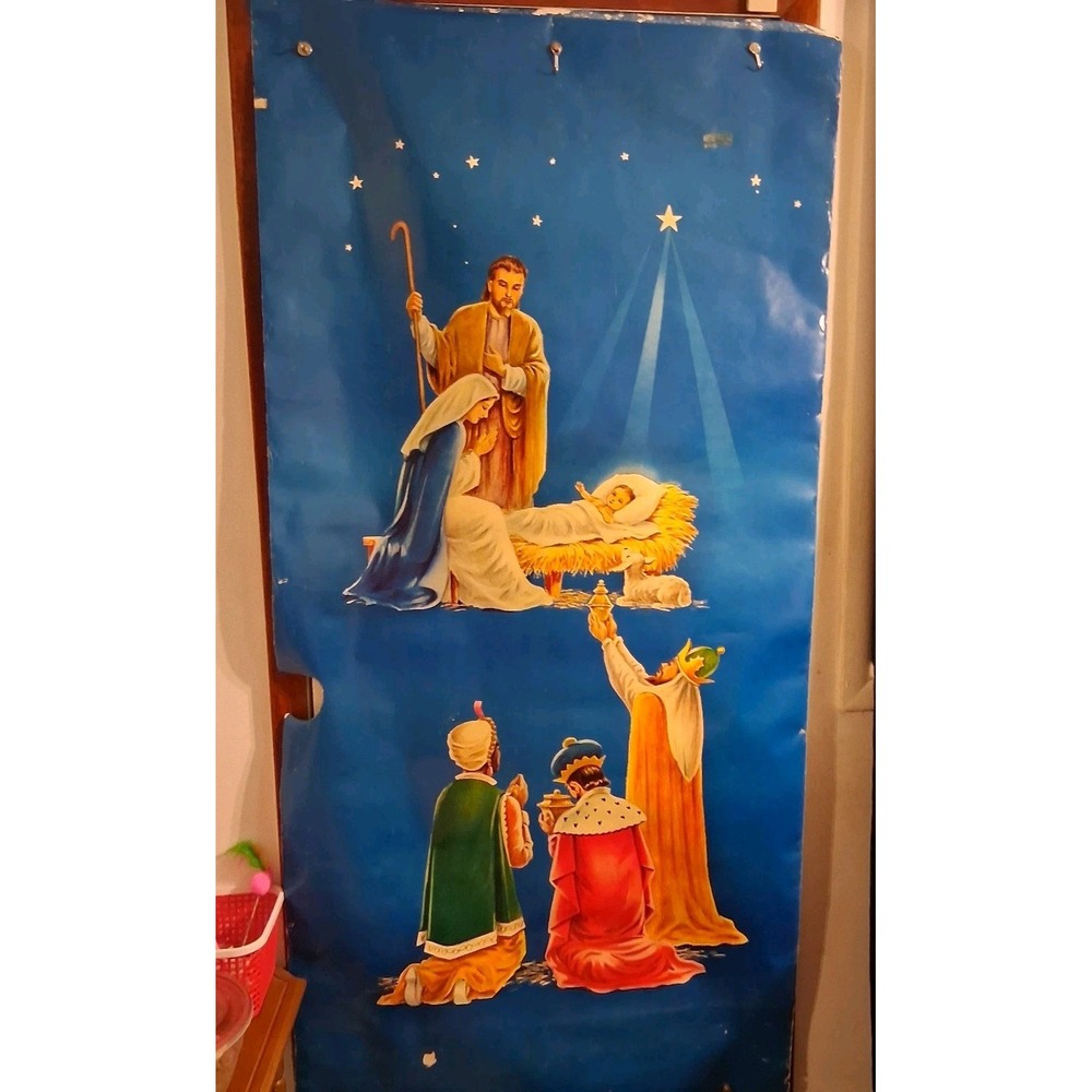 Rare HTF MCM‎ Christmas Nativity Door Cover Poster OOAK Vivid Colorful